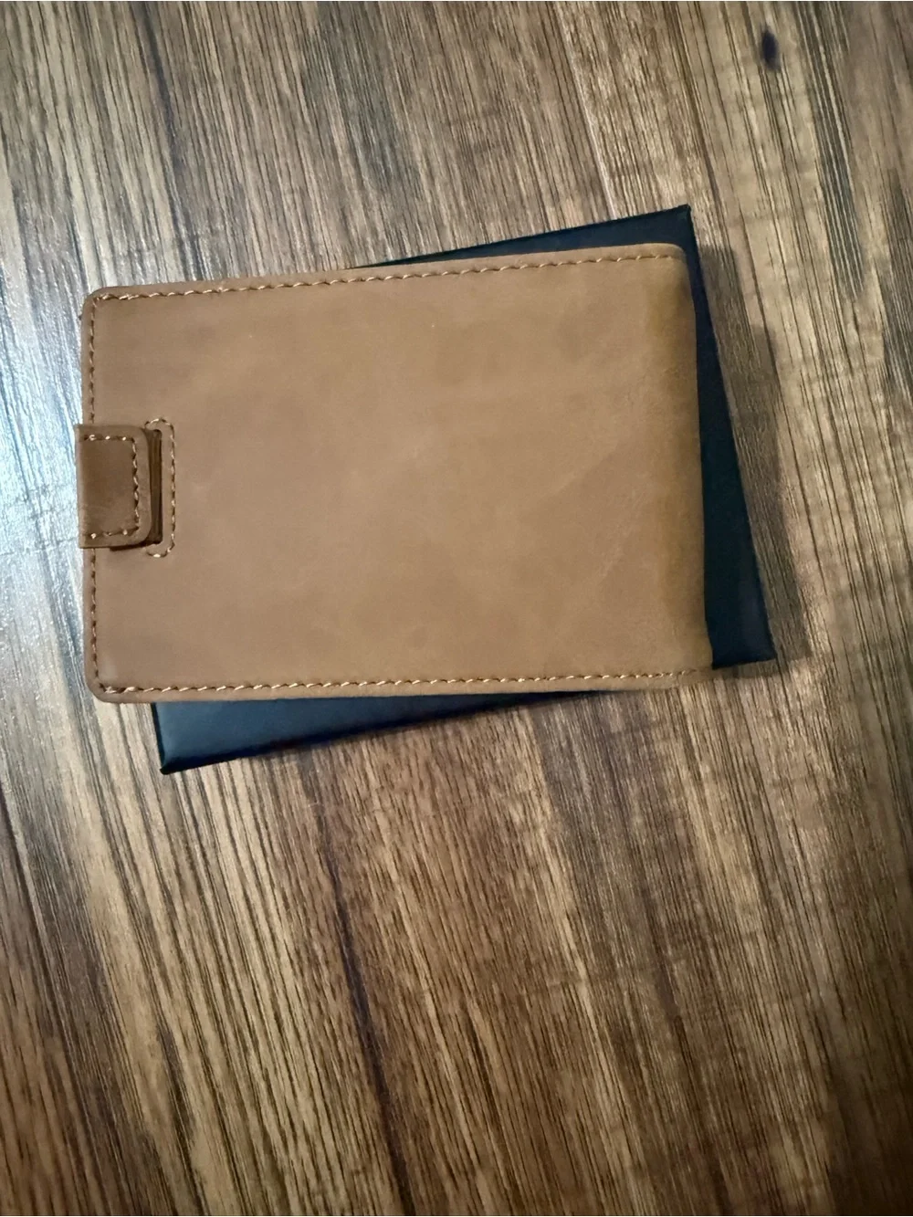 Tan Leather Money Clip Wallet with ID Window